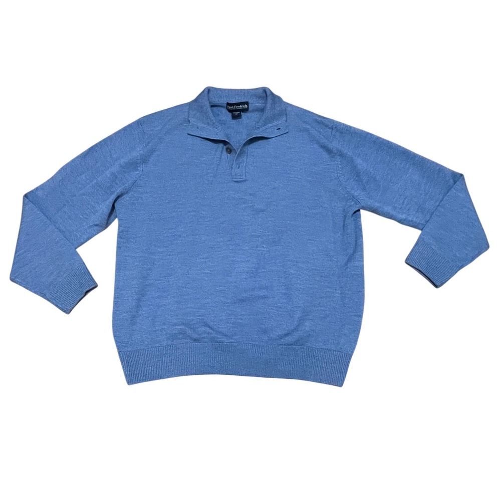 Paul‎ Fredrick Men's Large Extra Fine Merino Wool Blue 3-Button Polo Sweater